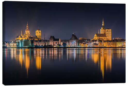 Leinwandbild Skyline von Stralsund bei Nacht