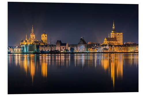 Foam board print Skyline of Stralsund at night