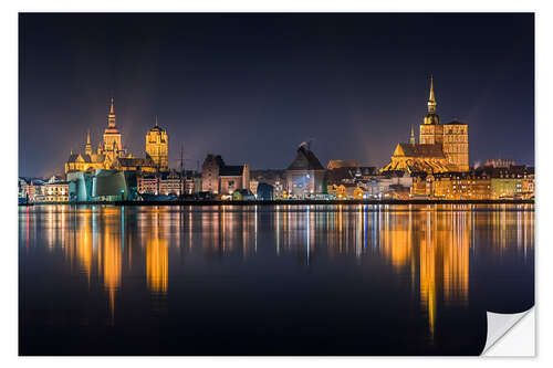 Naklejka na ścianę Skyline of Stralsund at night