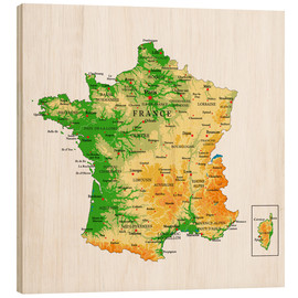 Cuadro de madera Mapa físico de Francia