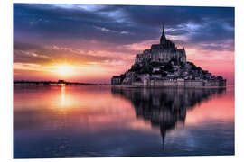 Print på skumplade Le Mont-Saint-Michel at sunset