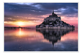 Poster  Le Mont-Saint-Michel bei Sonnenuntergang