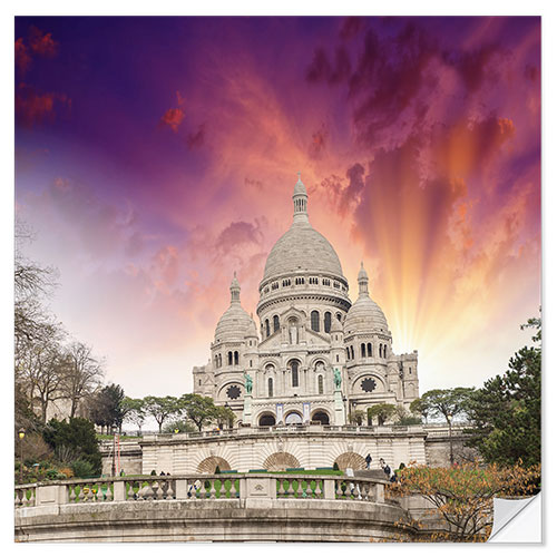 Selvklebende plakat Sacred Heart Cathedral in Montmartre