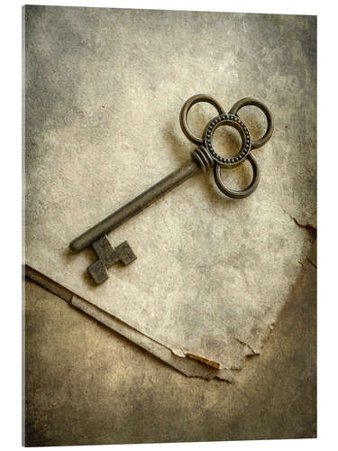 Tableau en verre acrylique Still life with old ornamented key