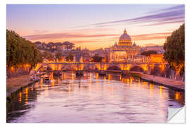 Selvklebende plakat Skyline of Rome in a magenta dawn