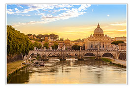 Wall print  Saint Peter Basilica with Sant&#039;Angelo Bridge