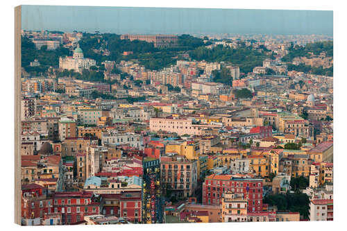 Wood print Naples in the evening