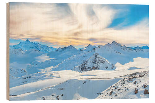 Wood print Mountains with snow peaks