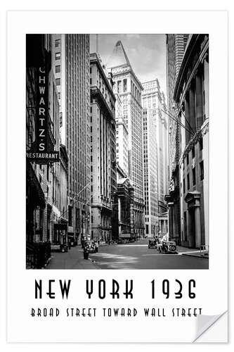 Selvklæbende plakat Historisk New York Broad Street til Wall Street