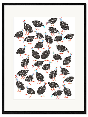 Impresión de arte enmarcada Gallinas de guinea felices