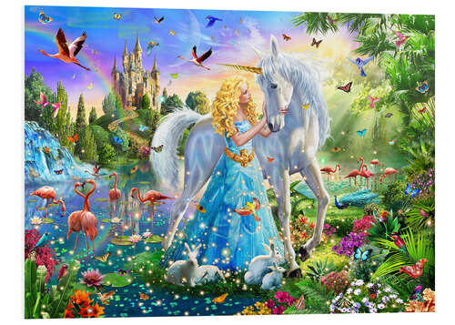 Foam board print The Princess, the unicorn and the castle