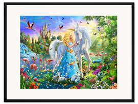 Gerahmter Kunstdruck Die Prinzessin, das Einhorn und das Schloss