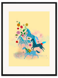 Gerahmter Kunstdruck Blaue Pferde