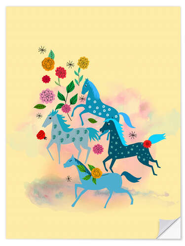 Sticker mural Trois chevaux bleus