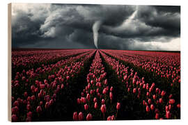 Holzbild Tornado und Tulpenfeld