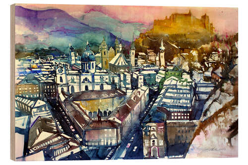 Tableau en bois Salzburg, view from Mönchsberg