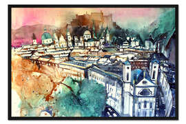 Gerahmter Kunstdruck Salzburg, Altstadt mit Markuskirche