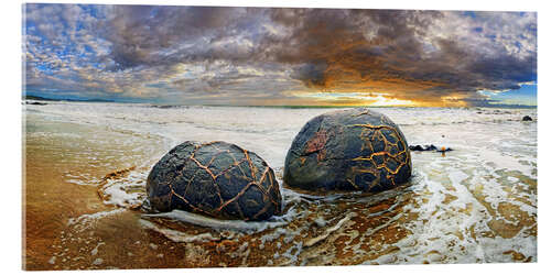 Akrylbilde Moeraki Boulders, South Island, New Zealand, Oceania