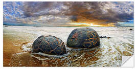 Selvklebende plakat Moeraki Boulders, South Island, New Zealand, Oceania