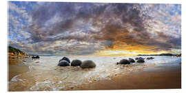 Acrylglasbild Moeraki Boulders Panorama, Südinsel, Neuseeland, Ozeanien