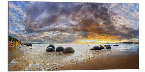 Alumiinitaulu Moeraki Boulders Panorama, South Island, New Zealand, Oceania