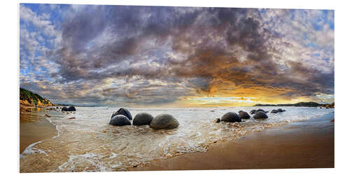 Tableau en PVC Moeraki Boulders Panorama, South Island, New Zealand, Oceania