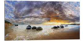 Gallery print Moeraki Boulders Panorama, South Island, New Zealand, Oceania