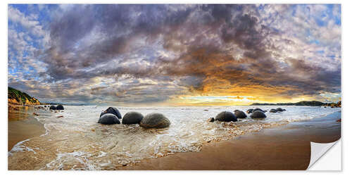 Naklejka na ścianę Moeraki Boulders Panorama, South Island, New Zealand, Oceania