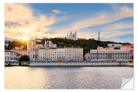 Selvklebende plakat Colorful, cloudy sunset over Vieux Lyon