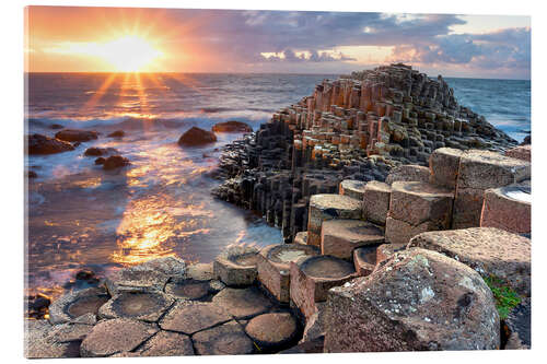 Acrylglas print Sunset at Giant s Causeway