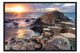 Gerahmter Kunstdruck Sonnenuntergang am Giant's Causeway