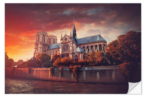 Sticker mural Coucher de soleil sur Notre-Dame de Paris