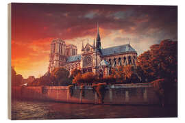 Wood print Sunset at Notre Dame in Paris