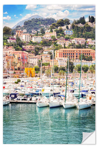 Selvklebende plakat Colourful Houses and Yachts in Menton