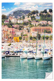 Muursticker Colourful Houses and Yachts in Menton