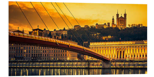 Hartschaumbild Saone bei Sonnenuntergang, Lyon, Frankreich.