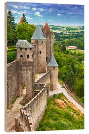 Wood print Fortress Carcassonne in France, Languedoc