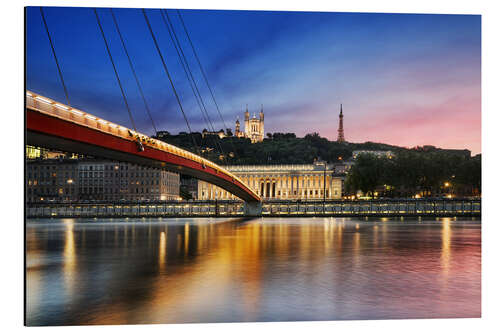 Alubild Ansicht von der Saone bei Sonnenuntergang, Lyon, Frankreich