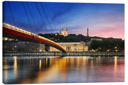 Leinwandbild Ansicht von der Saone bei Sonnenuntergang, Lyon, Frankreich