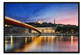 Gerahmter Kunstdruck Ansicht von der Saone bei Sonnenuntergang, Lyon, Frankreich