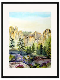 Gerahmter Kunstdruck Schrammsteine im Elbsandsteingebirge
