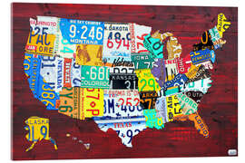 Quadro em acrílico License Plate Map of the USA