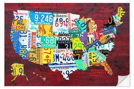 Selvklebende plakat License Plate Map of the USA