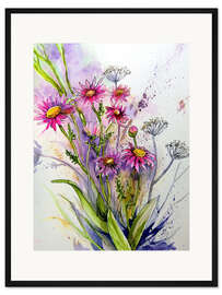Gerahmter Kunstdruck Bunte Margeriten