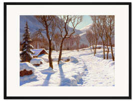 Gerahmter Kunstdruck Winterszene in den Alpen