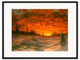 Gerahmter Kunstdruck Winter Sonnenuntergang