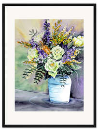 Gerahmter Kunstdruck Weiße Rosen im Blumengebinde