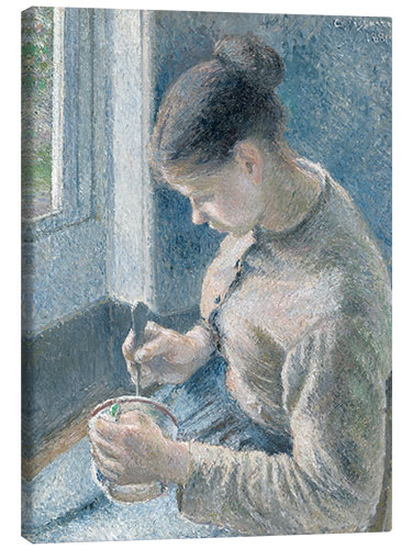 Canvas print Peasant girl drinking her coffee