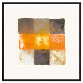 Ingelijste kunstdruk Abstraction in white, orange and black