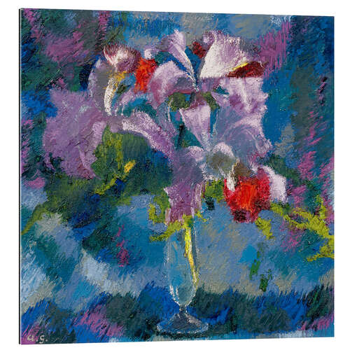 Tableau en plexi-alu Orchidées sur fond bleu